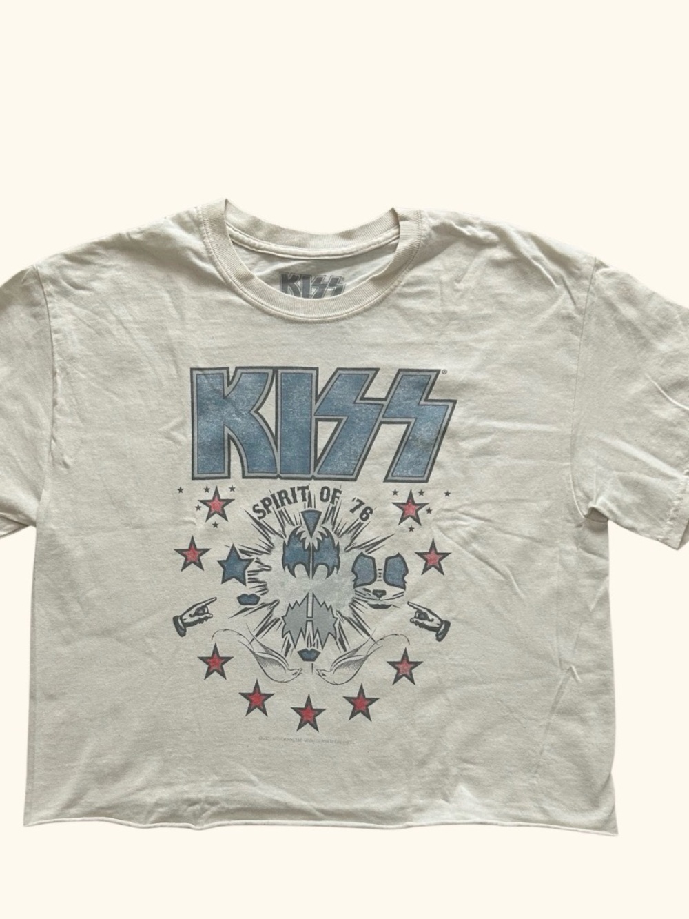 Kiss White Graphic Tee with Blue and Red Print
